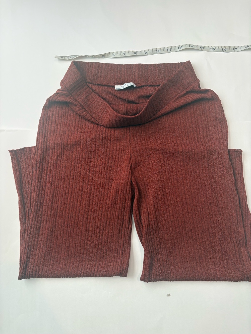 Zara Ribbed Wide-Leg Pants - Rust Brown - Picture 3 of 6